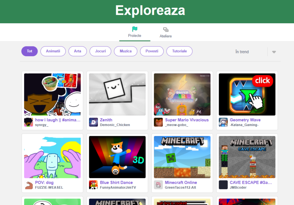 Ce este Scratch și de ce să-l învețe copilul tău 8 Captura de ecran de la pagina de explorare proiecte in Scratch