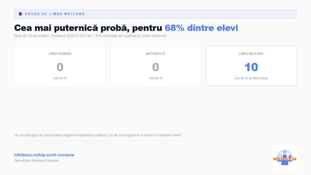 Top școli Covasna: Limba Materna, cea mai puternica proba la Evaluarea Nationala pentru 68% dintre elevi