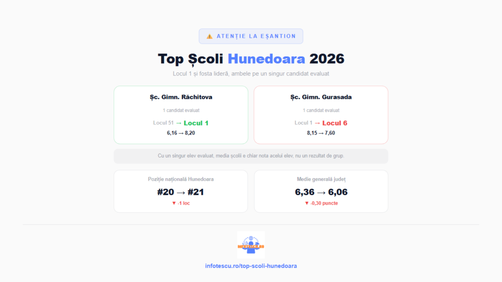 Top școli Hunedoara: 20 de școli gimnaziale cu rezultate la Evaluarea Națională și analiză comparativă 10 Top școli Hunedoara