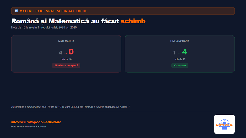 Top școli Satu Mare: 20 de școli gimnaziale cu rezultate la Evaluarea Națională și analiză comparativă 4 Top școli Satu Mare: Limba Romana vs Matematica la Evaluarea Nationala