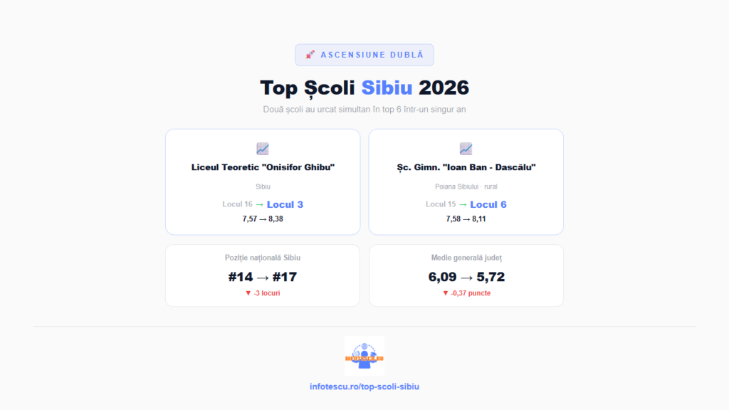 Top școli Sibiu: 20 de școli gimnaziale cu rezultate la Evaluarea Națională și analiză comparativă 2 Top școli Sibiu